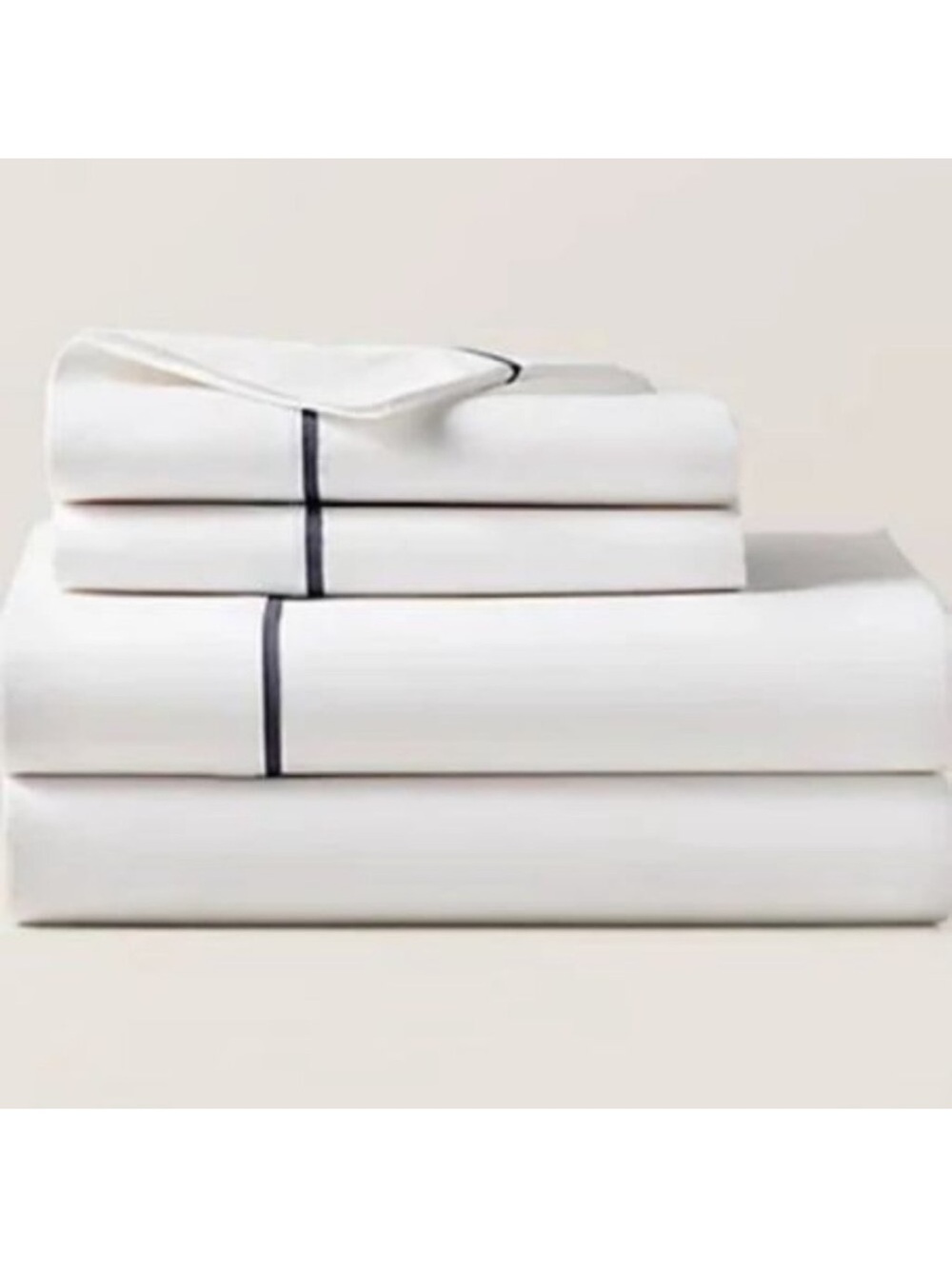 Ralph Lauren Organic Cotton Palmer Percale King Size Flat Sheet, White/Polo Navy